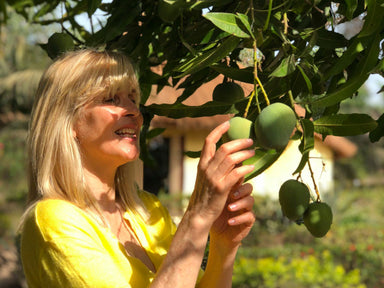 Sophie Allouche cueillant des mangues